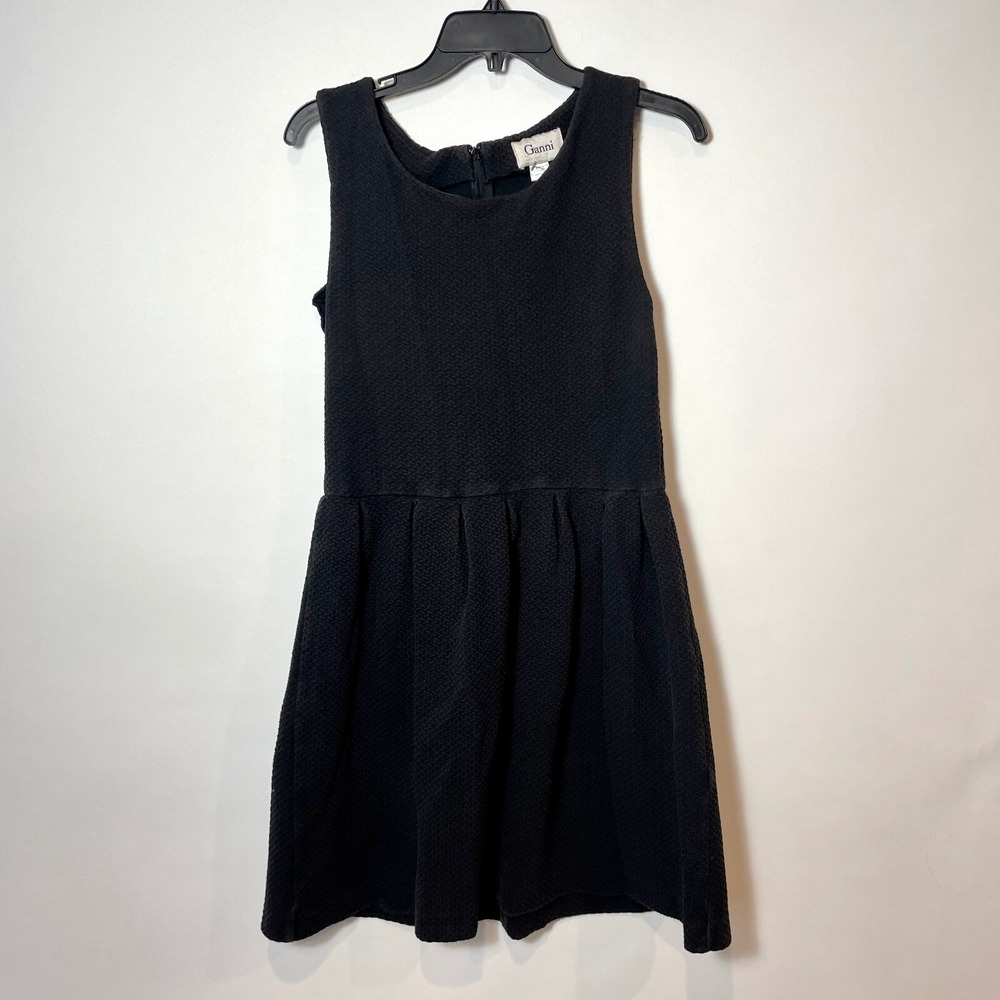 Ganni‎ Fit & Flare Mini Dress Womens Large Black Sleeveless Round Neck Textured